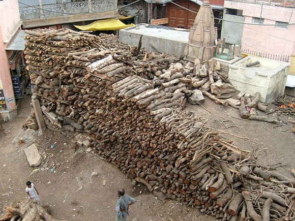 Varanasi - Ölülerin yakıldığı odunlar.